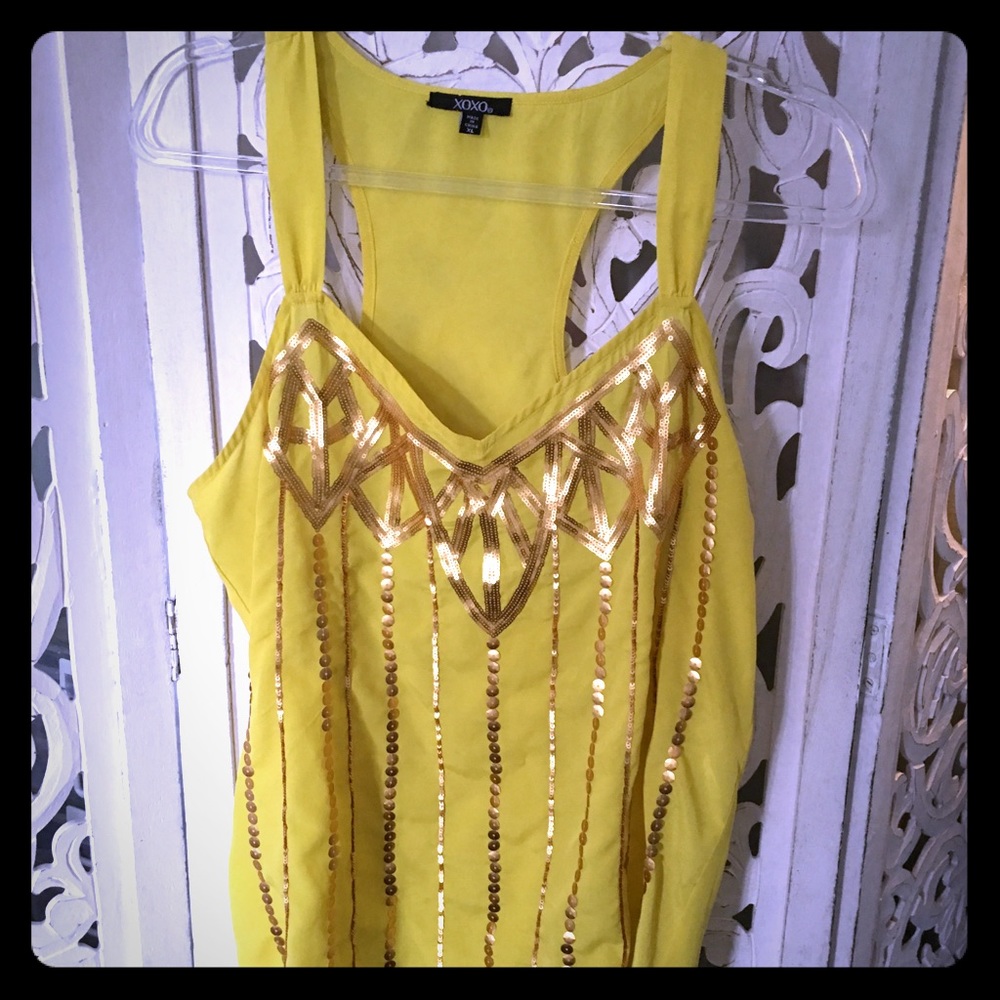 Xoxo Art Deco sequin gold and bright yellow top